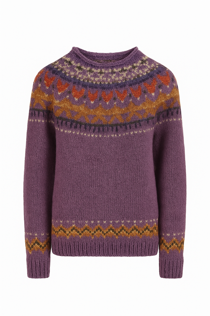 Sweter Dzianinowy | Artystyczny Wzór Skandynawski | Ciepły i Miękki