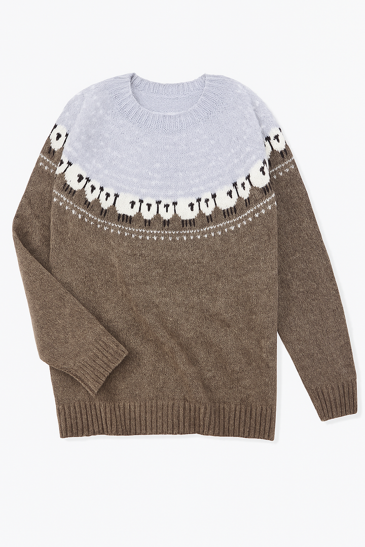 Sweter Dzianinowy | Wzór z Owcami | Ciepły i Komfortowy