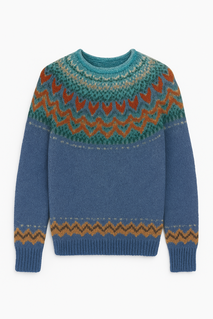 Sweter Dzianinowy | Wielokolorowy Wzór Skandynawski | Ciepły i Miękki