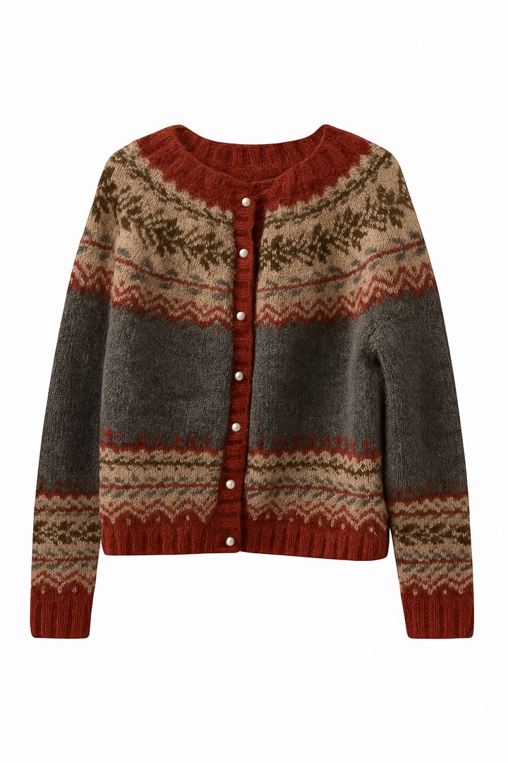 Rozpinany Sweter Dzianinowy | Tradycyjny Wzór Skandynawski | Miękki i Stylowy