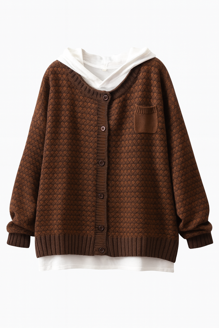 Sweter Kardigan z Teksturą | Dzianina | Luźny Krój i Kieszeń