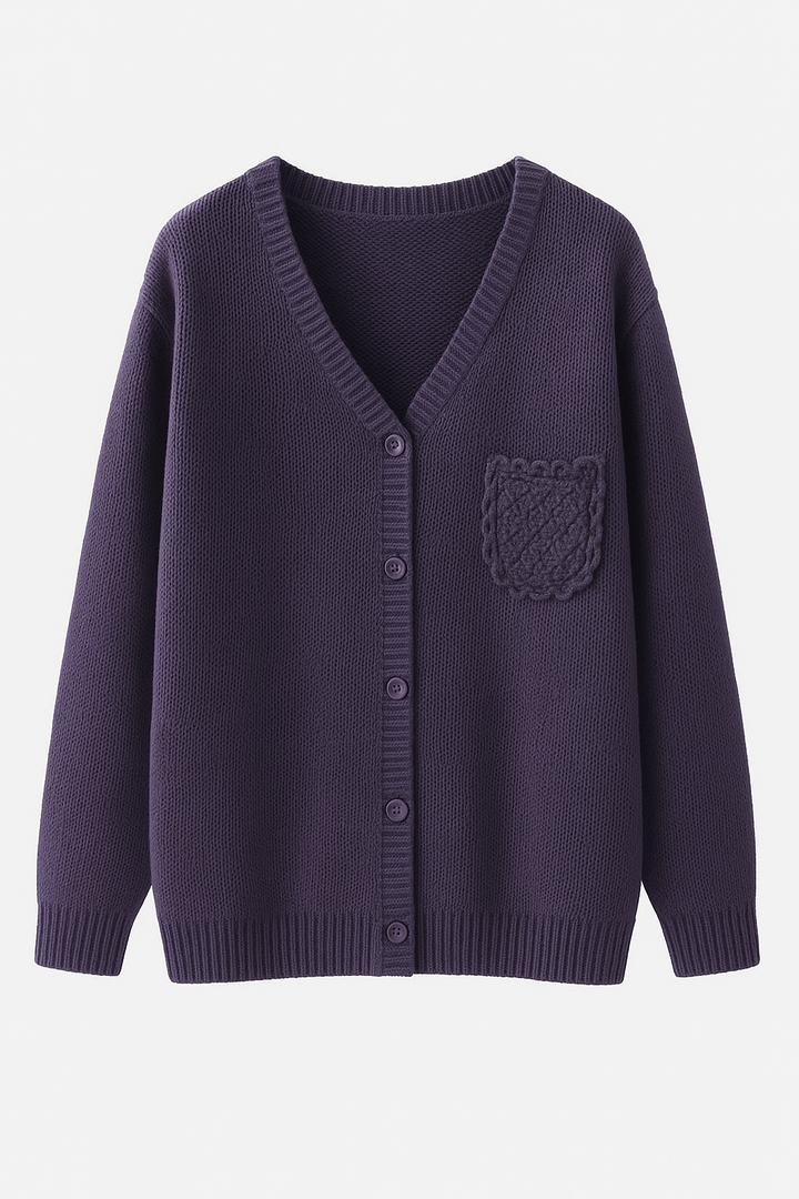 Kardigan Damski z Dzianiny | Ozdobna Kieszonka | Swobodny i Stylowy