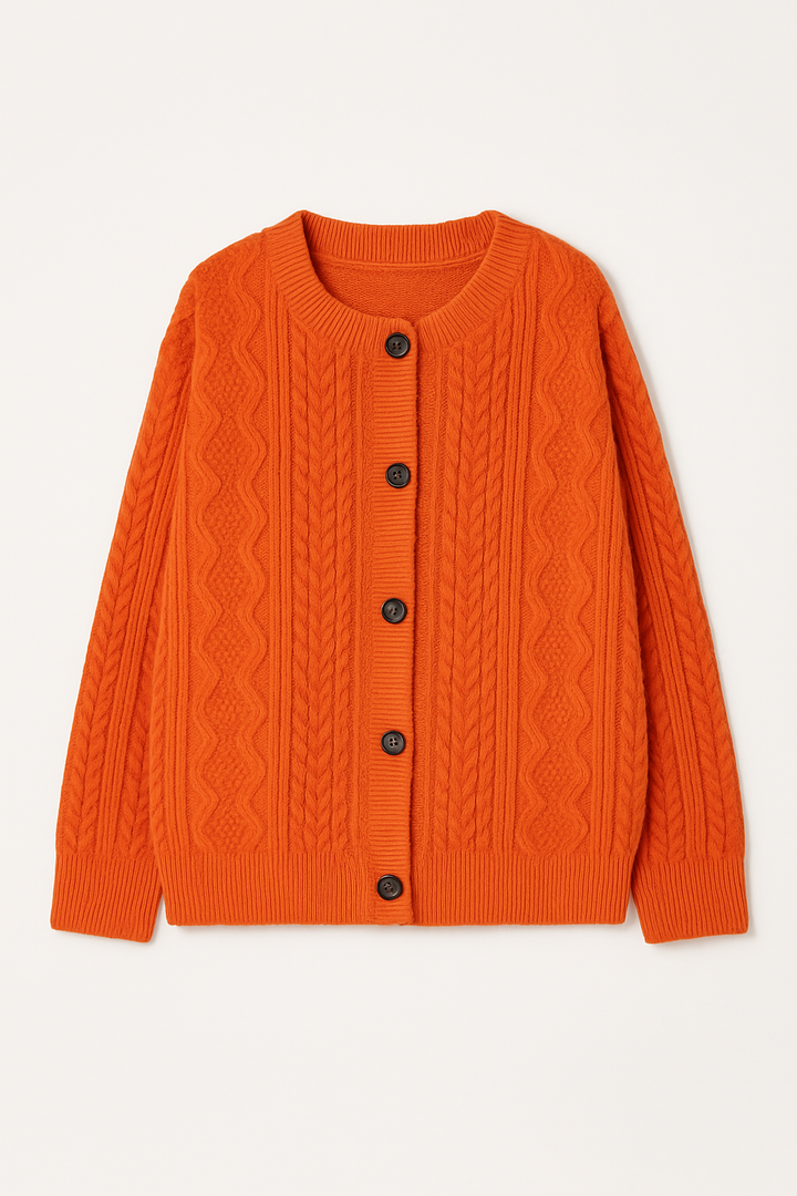 Kardigan Dzianinowy z Warkoczowym Splotem | Gruba Faktura | Luźny Fason