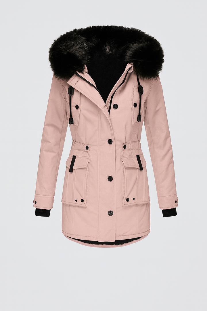 Kurtka Parka Damska | Z Podszewką i Kapturem z Sztucznego Futra | Styl Casual | Na Chłodne Dni