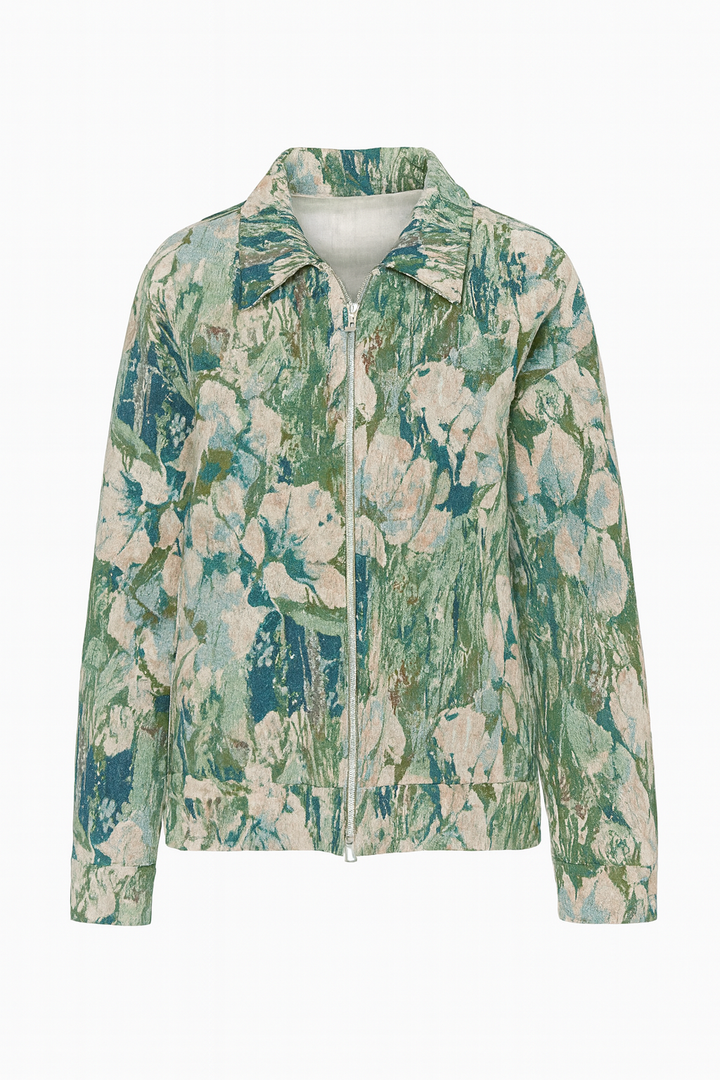 Kurtka Damska z Kwiatowym Wzorem | Lekka i Stylowa | Zamek Błyskawiczny | Wiosenno-Letni Fason