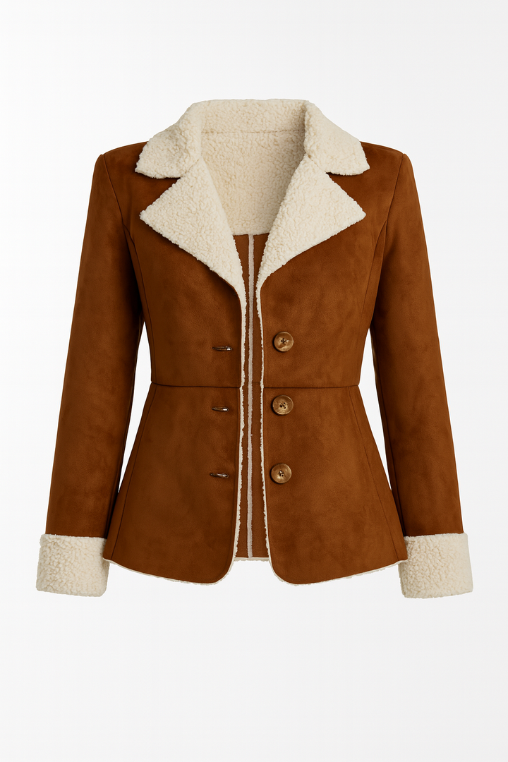 Kurtka Damska z Efektem Zamszu i Kożuszkiem | Taliowany Krój | Styl Casual Elegancki | Na Jesień i Zimę