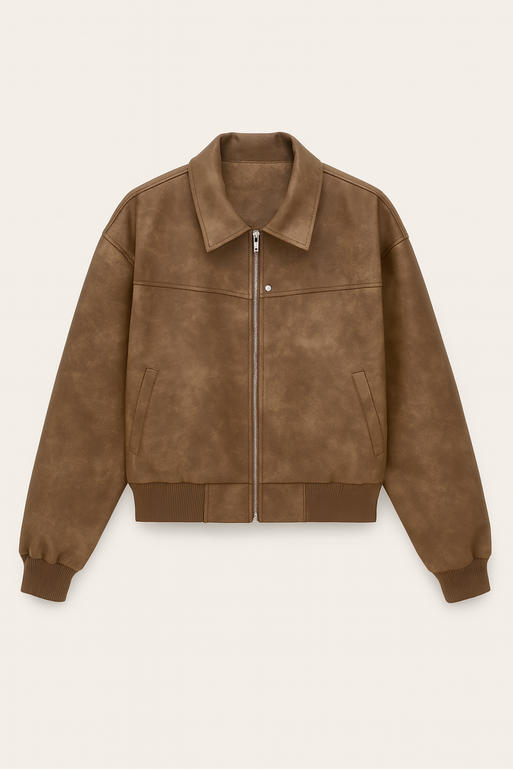 Kurtka Męska Bomber z Efektem Vintage | Strukturalna Powierzchnia | Casualowa Elegancja