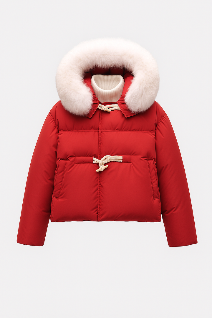 Krótka Kurtka z Puszystym Kołnierzem | Stylowa i Ciepła | Związana na Troczki