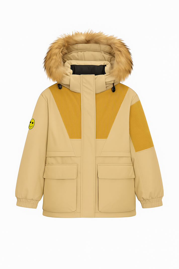 Parka z Futrzanym Kapturem | Kontrastowa Faktura | Funkcjonalna i Ciepła