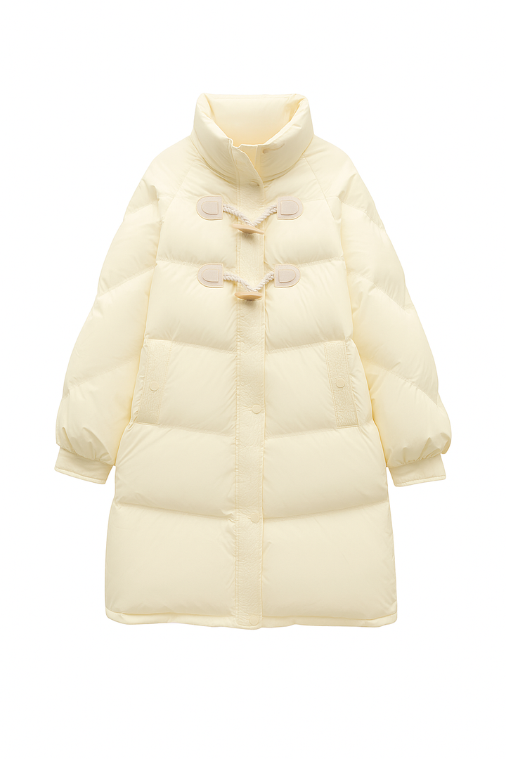 Długa Pikowana Kurtka z Troczkami | Minimalistyczna Forma | Ciepła i Wygodna