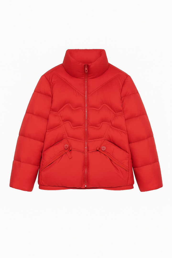 Kurtka Pikowana z Dekoracyjnym Przeszyciem | Krótki Krój | Z Ozdobnymi Kieszeniami