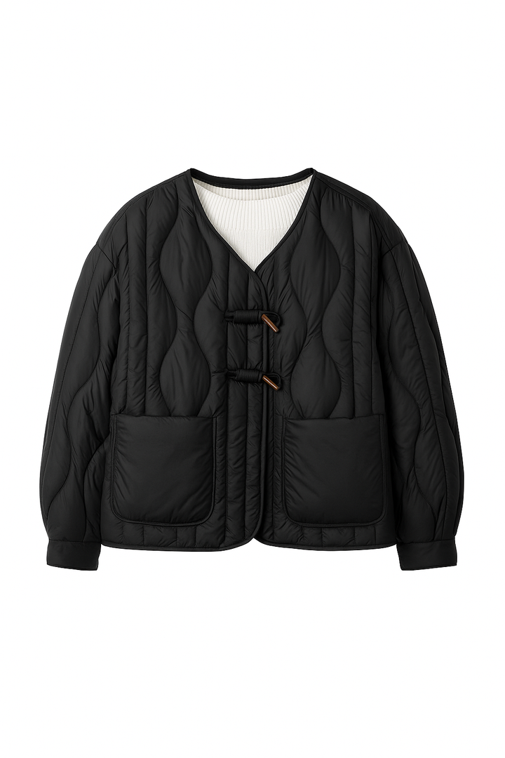 Pikowana Kurtka z Wiązaniem | Dekolt w Serek | Lekka i Nowoczesna