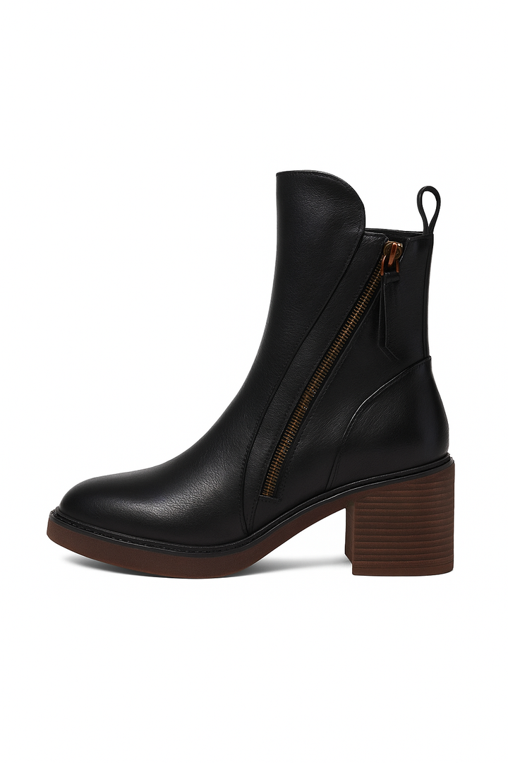 Botki na Słupku z Bocz­nym Zamkiem | Klasyczna Elegancja | Stabilny Obcas