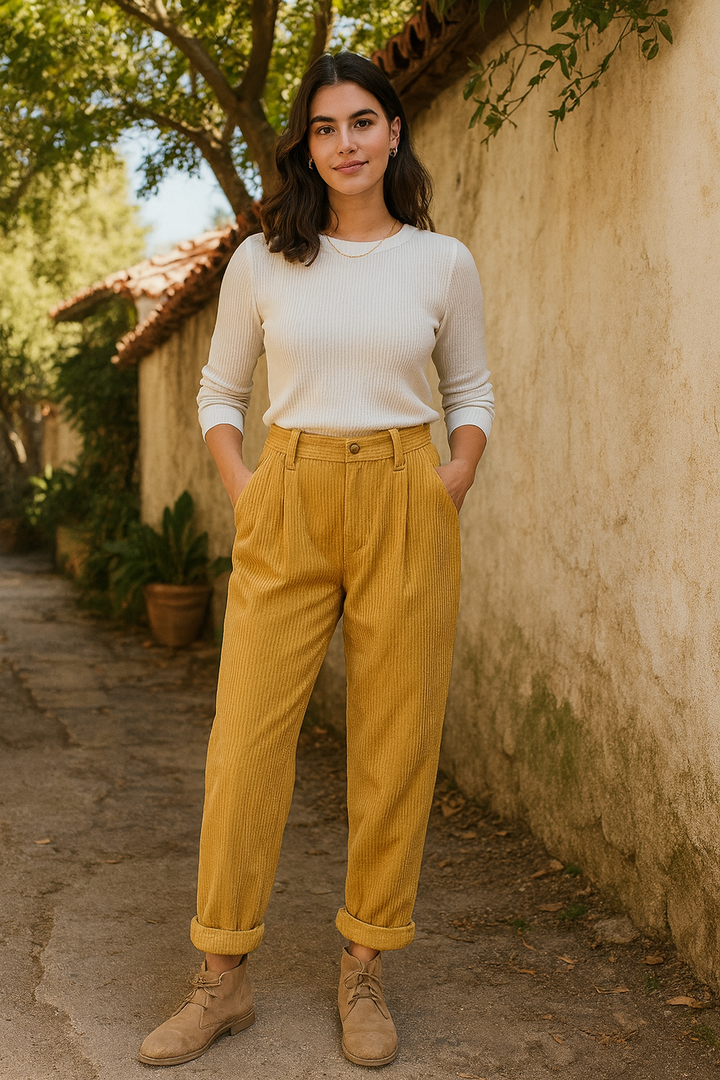 Damskie Sztruksowe Spodnie Casual | Luźny Krój | Wysoki Stan | Styl Vintage