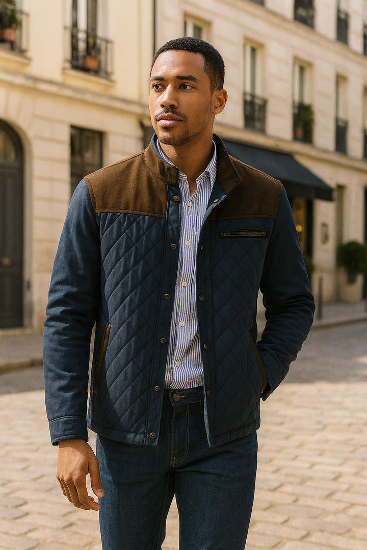 Męska Pikowana Kurtka Przejściowa | Kontrastowe Wstawki | Stójka | Styl Casual-Elegancki