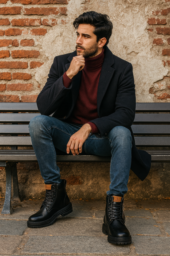 Męskie Trzewiki Sznurowane | Solidna Podeszwa | Styl Roboczy | Na Jesień i Zimę