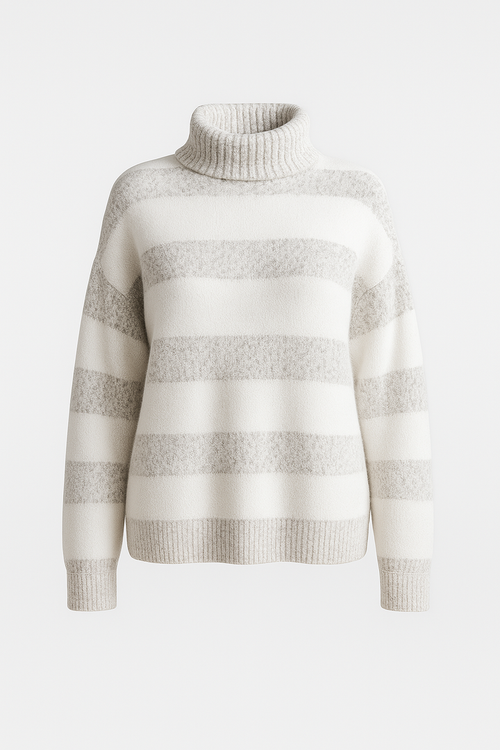 Sweter z Miękkiej Dzianiny | Wzór w Pasy | Wysoki Kołnierz