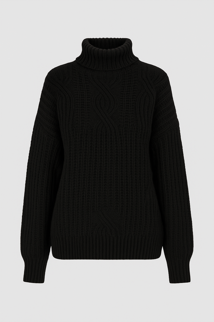 Sweter z Grubej Dzianiny | Wysoki Kołnierz | Pleciony Wzór