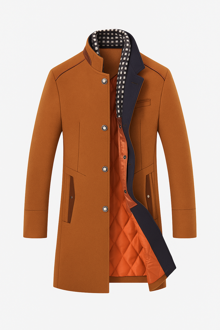 Płaszcz Męski z Pikowaną Podszewką | Stójka i Guziki | Styl Klasyczny z Nowoczesnym Akcentem