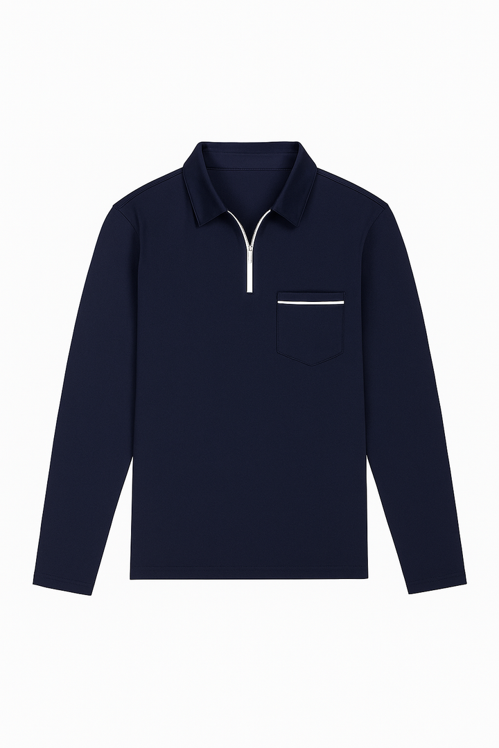 Koszulka Męska z Długim Rękawem i Zamkiem | Elegancki Krój | Styl Smart Casual