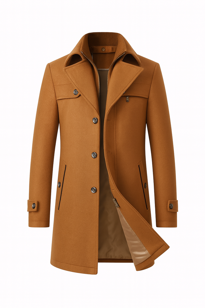 Męski Płaszcz z Podszewką i Stójką | Klasyczny Krój | Jesienno-Zimowy Styl