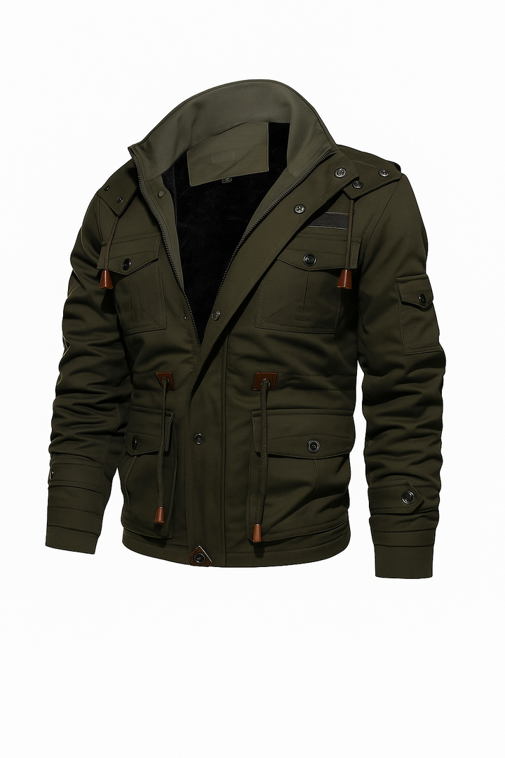 Męska Kurtka Wojskowa z Podszewką | Kieszenie Wielofunkcyjne | Styl Użytkowy