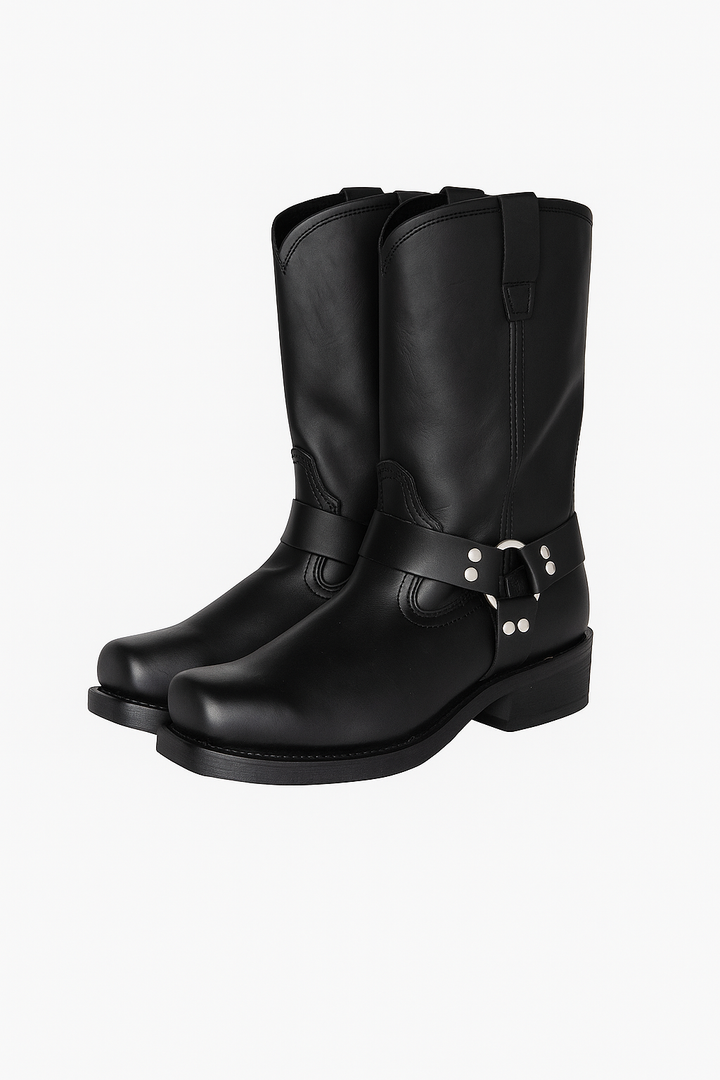 Męskie Buty Motocyklowe Biker | Skórzane | Klasyczny Fason z Metalowymi Elementami