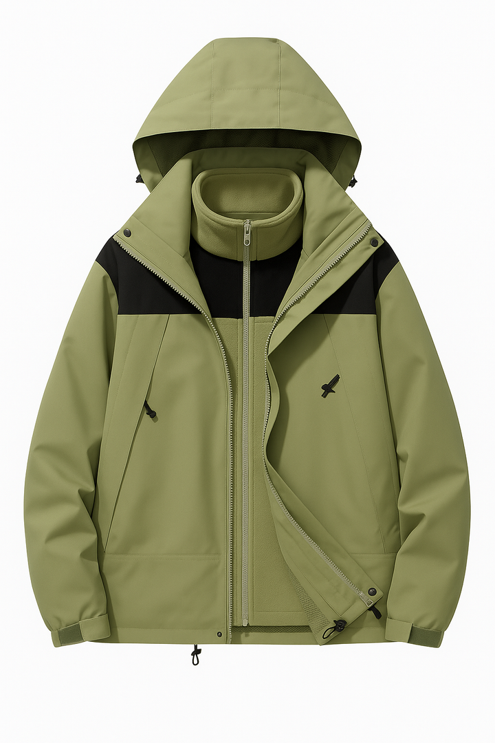 Męska Kurtka 3w1 z Polarem i Kapturem | Warstwowy System | Wodoodporna i Uniwersalna