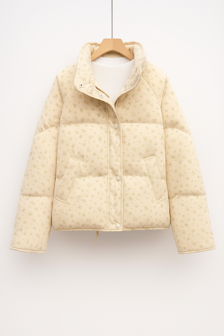 Pikowana Kurtka Krótka | Ciepły Wypełniony Krój | Delikatny Wzór | Idealna na Chłodne Dni