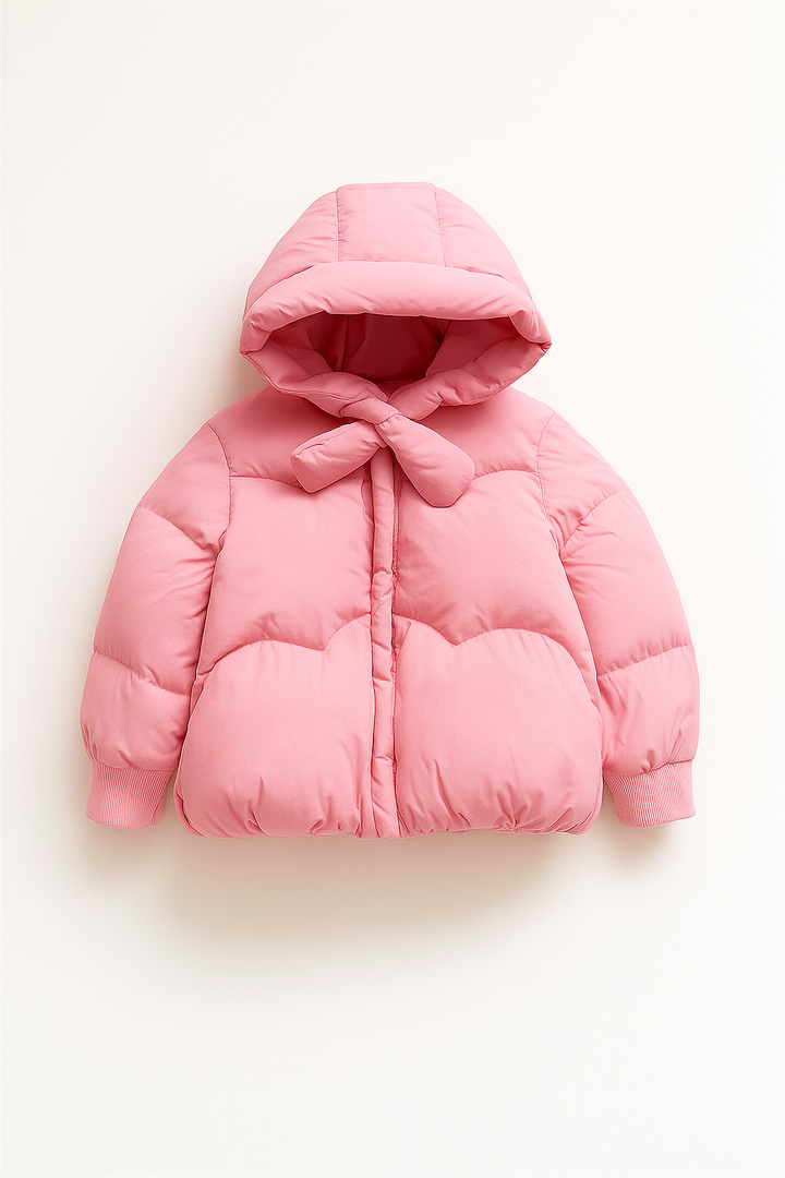 Pikowana Kurtka z Kapturem | Puszysta i Komfortowa | Związanie pod Szyją | Na Chłodne Dni