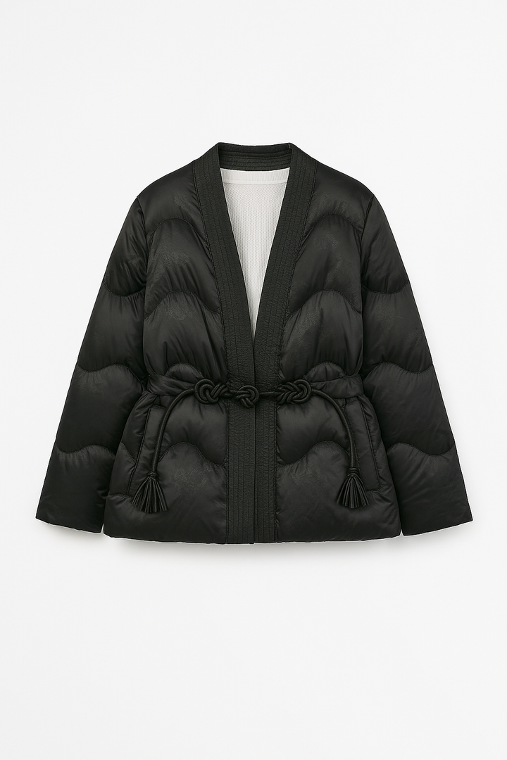 Pikowana Kurtka Kimono | Związanie w Talii | Lekka i Nowoczesna | Komfort na Co Dzień