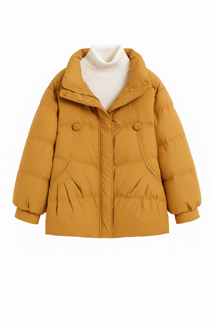 Pikowana Kurtka Oversize | Wypełniona i Komfortowa | Zapięcie na Guziki i Zamek | Na Sezon Jesienno-Zimowy