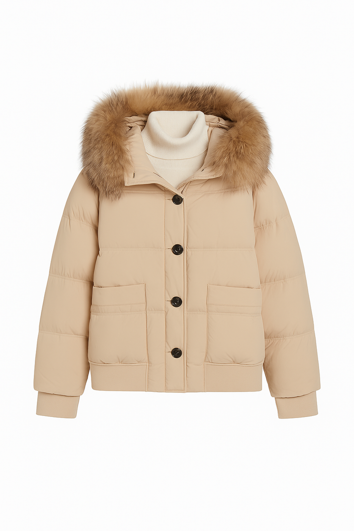 Krótka Kurtka Pikowana z Kapturem | Obszycie z Sztucznego Futra | Komfort i Styl | Na Zimę