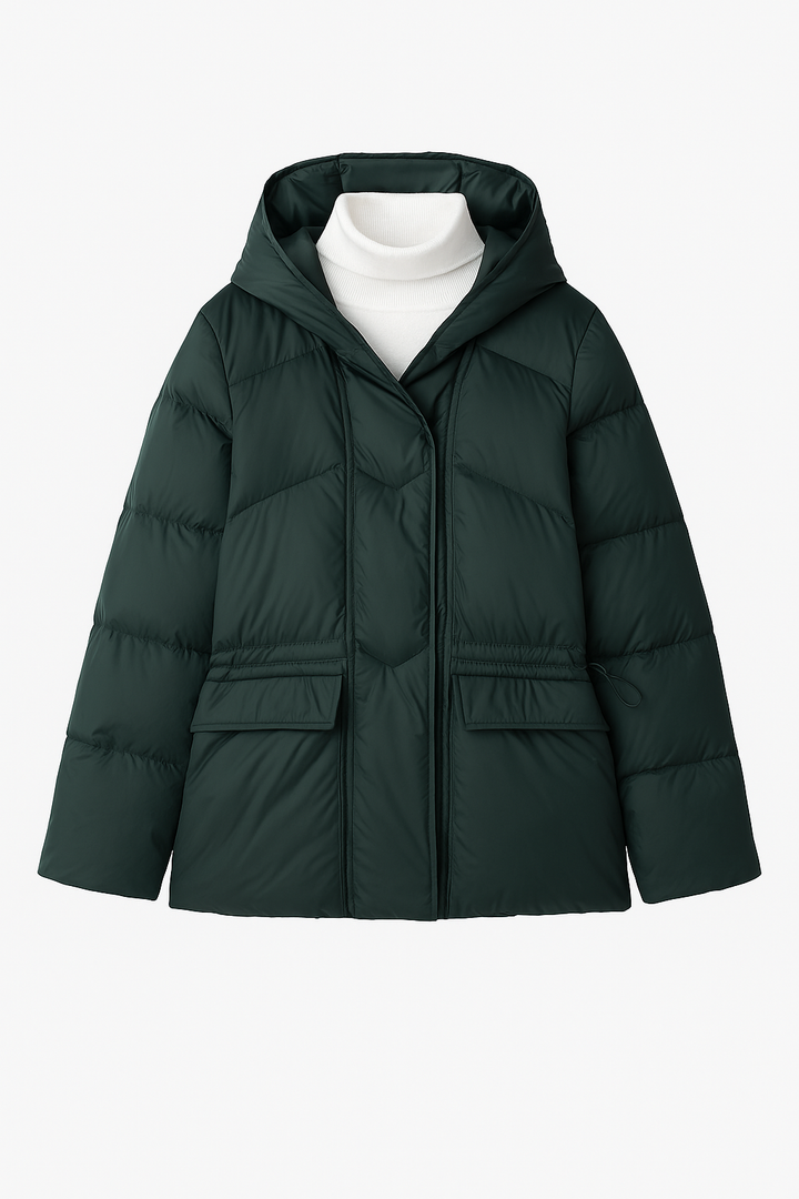 Kurtka Pikowana z Kapturem | Krótki Krój | Regulowana Talia | Na Chłodne Dni