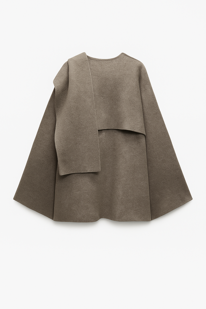 Wełniany Płaszcz z Szalowym Panelem | Oversize Krój | Bez Zapięcia | Minimalistyczna Forma