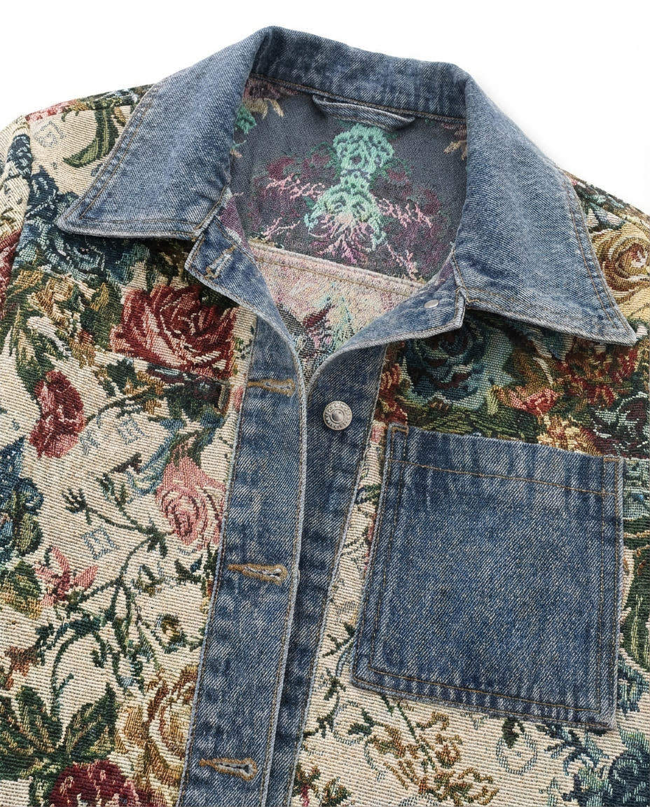 Kurtka Dżinsowa Damska Dzinsowka | Luźny Krój | Kwiatowe Detale | Na Co Dzień