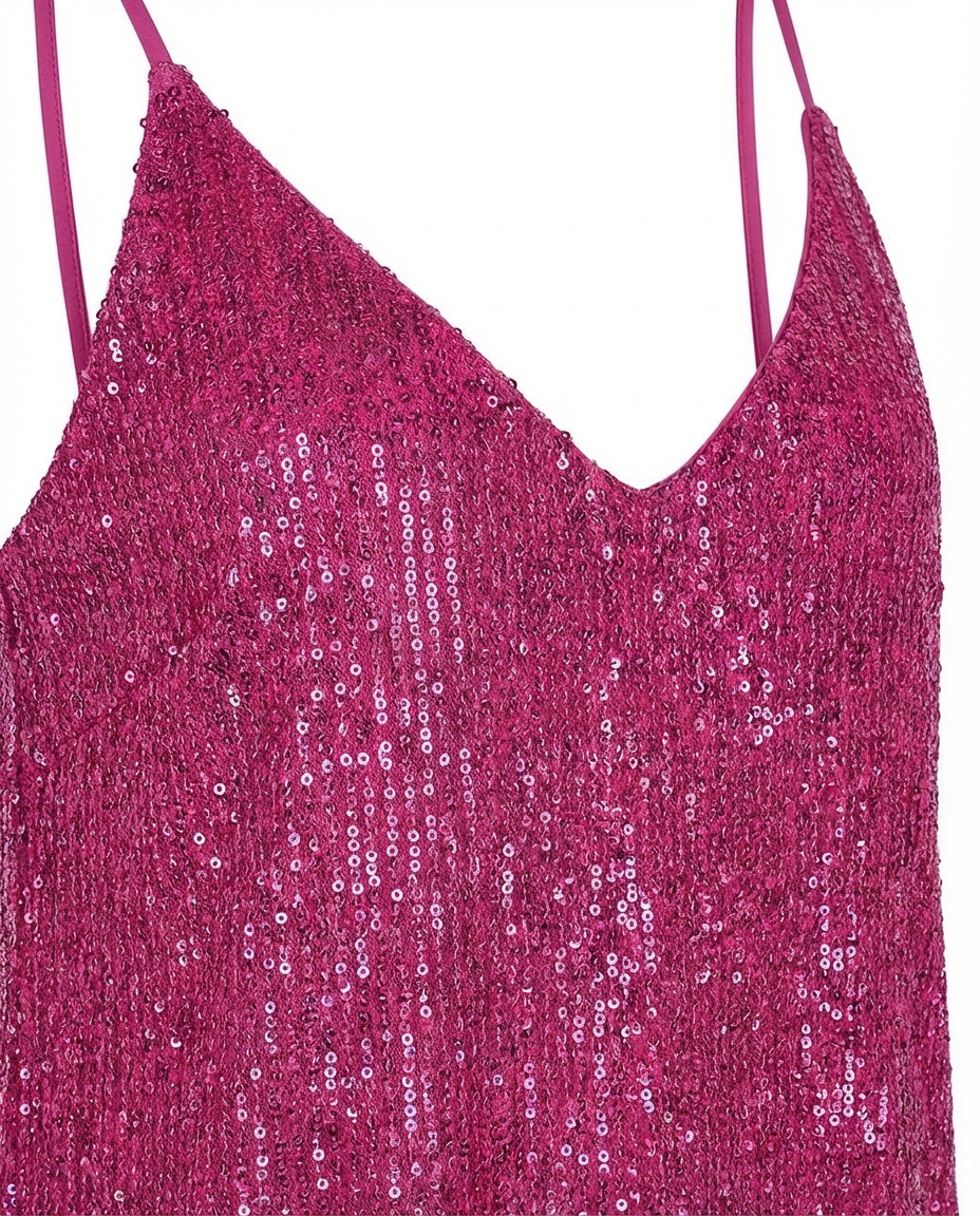 Krótka Sukienka z Cekinami | Lekki Luźny Krój z Dekoltem w Serek | Stylowa Sukienka na Imprezę