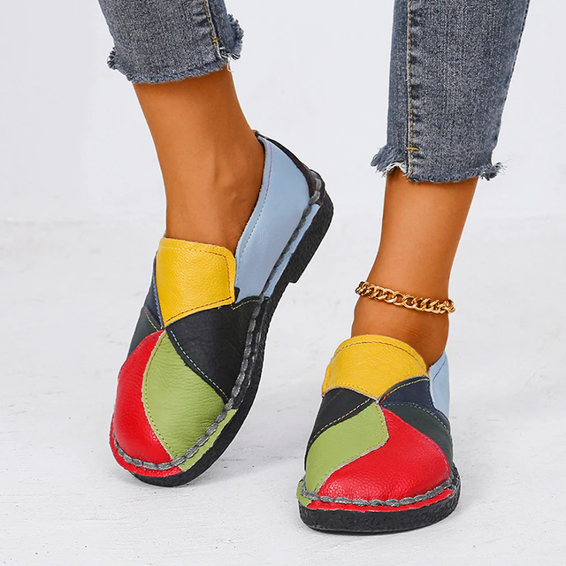 Damskie Mokasyny w Stylu Patchwork | Wygodne Slip-On | Miękka Płaska Podeszwa na Co Dzień