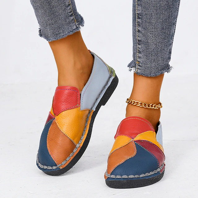 Damskie Mokasyny w Stylu Patchwork | Wygodne Slip-On | Miękka Płaska Podeszwa na Co Dzień