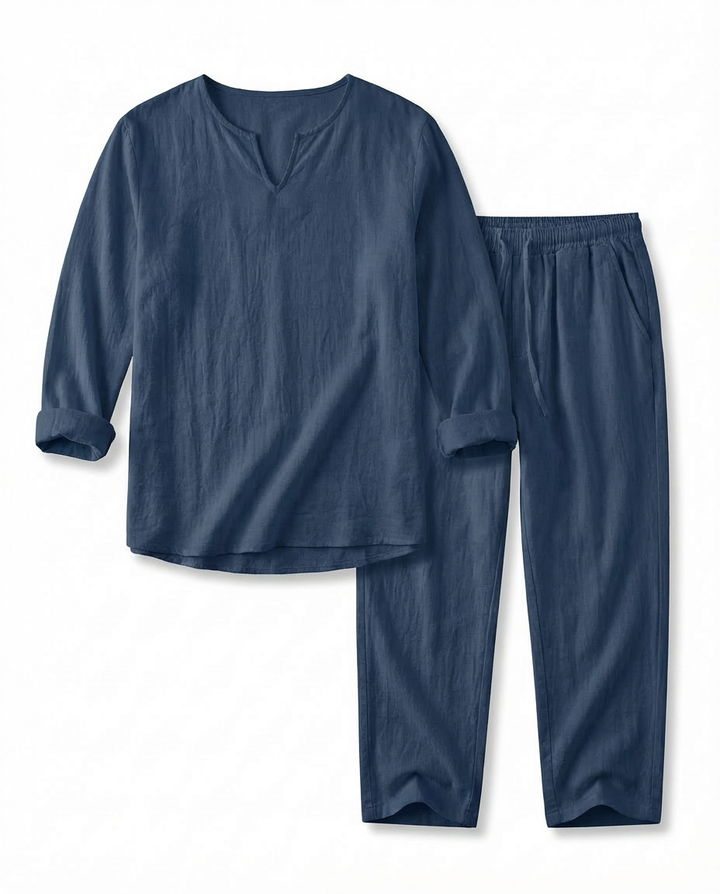 Komplet męski: koszula i spodnie | Dopasowany | Wygodny dekolt w serek | Swobodny