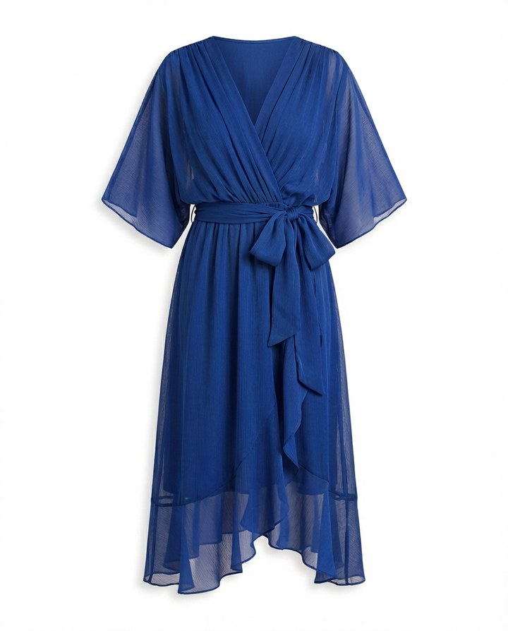 Sukienka Damska Midi Szyfonowa | Luźny Krój | Delikatny Pasek | Na Co Dzień