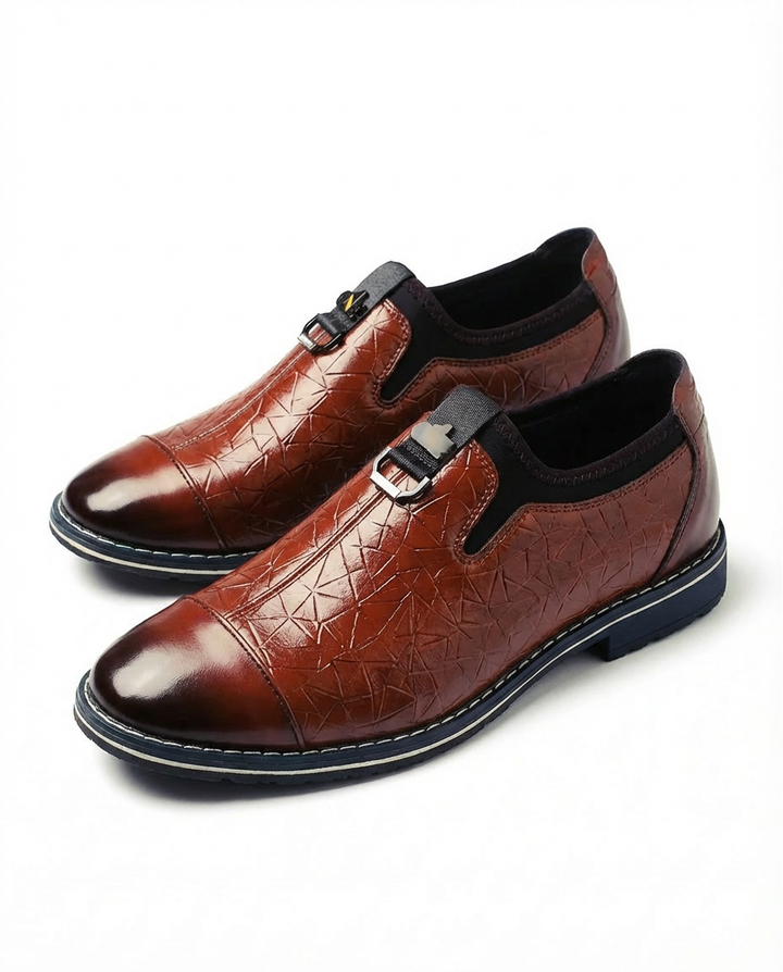 Mokasyny Męskie Skórzane Męskie Mokasyny | Sportowy Krój | Wytłoczony Wzór | Na Co Dzień