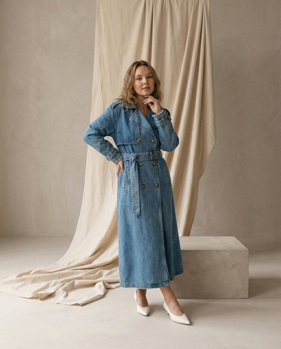 Trencz Damski Płaszcz Wiosenny Damski | Prosty Krój | Regulowany Pasek | Na Co Dzień