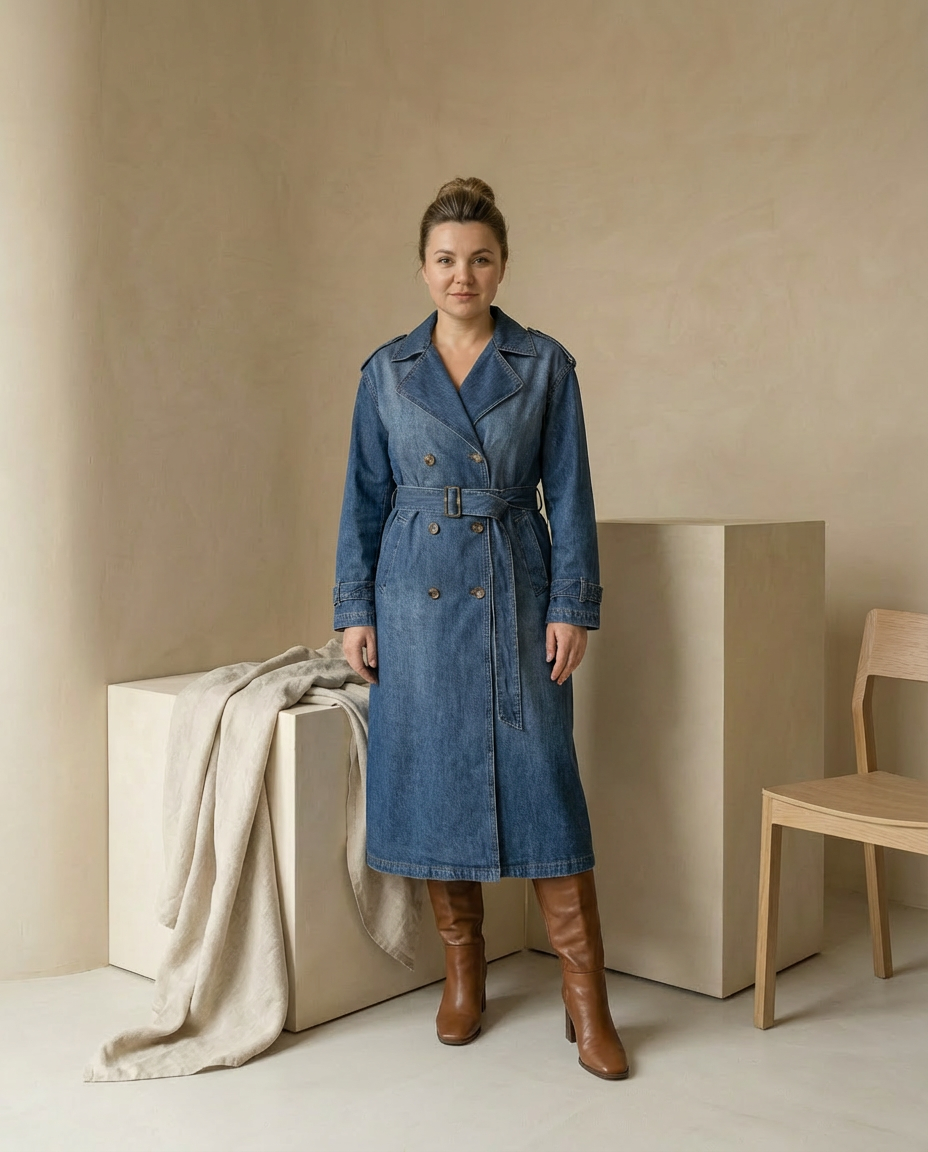 Trencz Damski Elegancki | Dopasowany Krój | Regulowany Pasek | Na Co Dzień