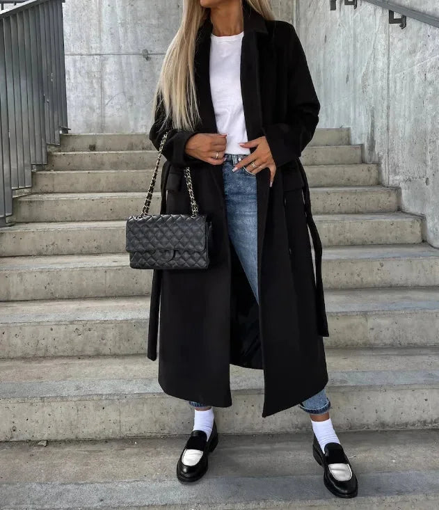 Płaszcz Damski z Paskiem | Klasyczny Krój | Idealny na Chłodne Dni