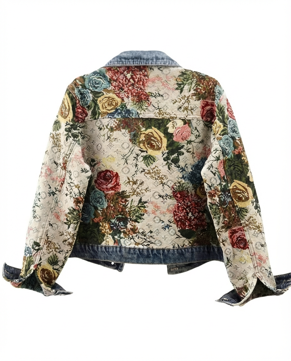 Kurtka Dżinsowa Damska Dzinsowka | Luźny Krój | Kwiatowe Detale | Na Co Dzień