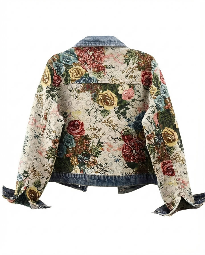 Kurtka Dżinsowa Damska Dzinsowka | Luźny Krój | Kwiatowe Detale | Na Co Dzień