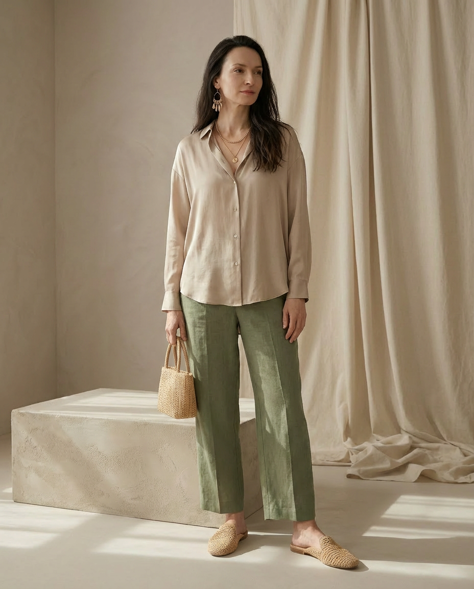 Spodnie Damskie Lniane Eleganckie | Workowaty Krój | Lekkie Materiały | Na Co Dzień