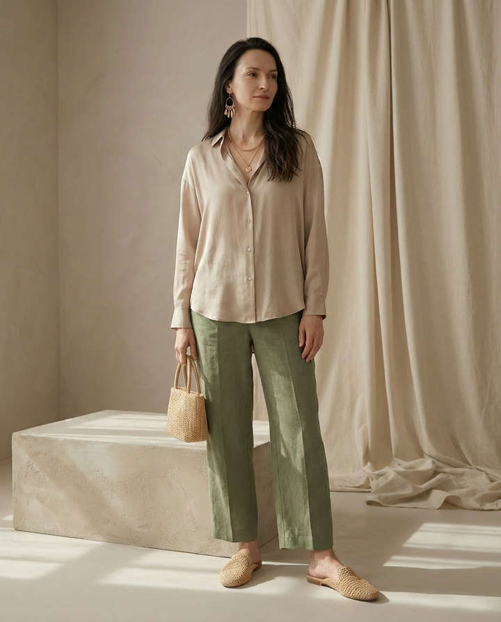 Spodnie Damskie Lniane Eleganckie | Workowaty Krój | Lekkie Materiały | Na Co Dzień