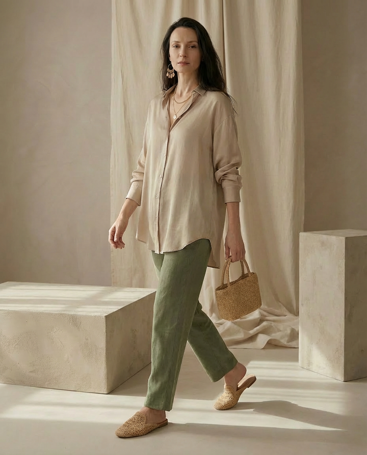 Spodnie Damskie Lniane Eleganckie | Workowaty Krój | Lekkie Materiały | Na Co Dzień